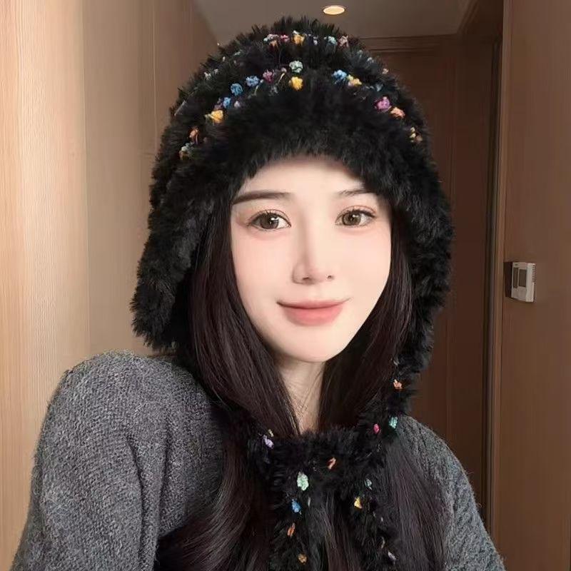 Colored Small Jelly Beans Plush Bucket Hat Women's Autumn and Winter Face Small Versatile Wool Hat Big Head Circumference Hat Bucket Hat