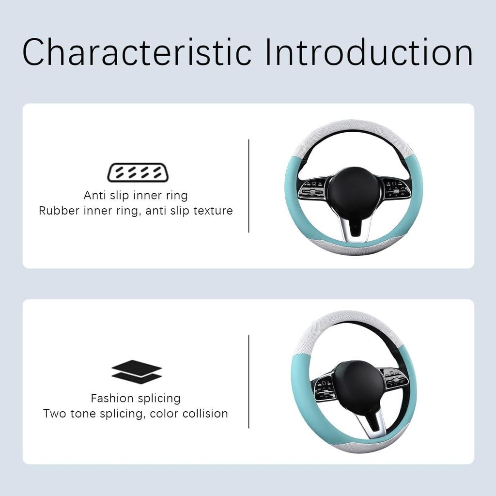 Steering Wheel Cover, Microfiber Leather Vehicle Steering Wheel Protector Cyan