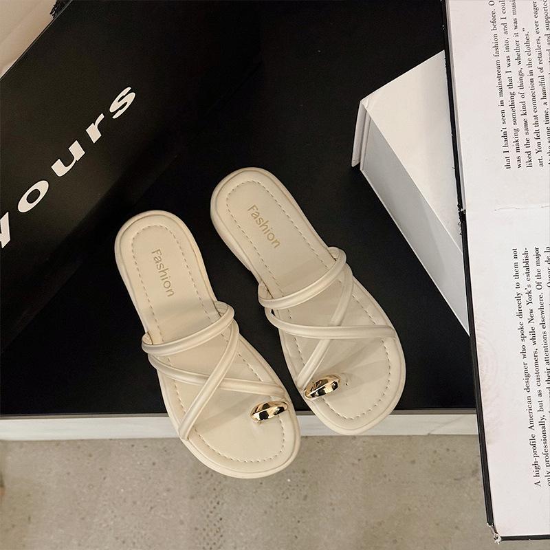 Set of Toe Cool Slippers Women's Summer New Fashion Versatile Retro Seaside Beach Sandals Women