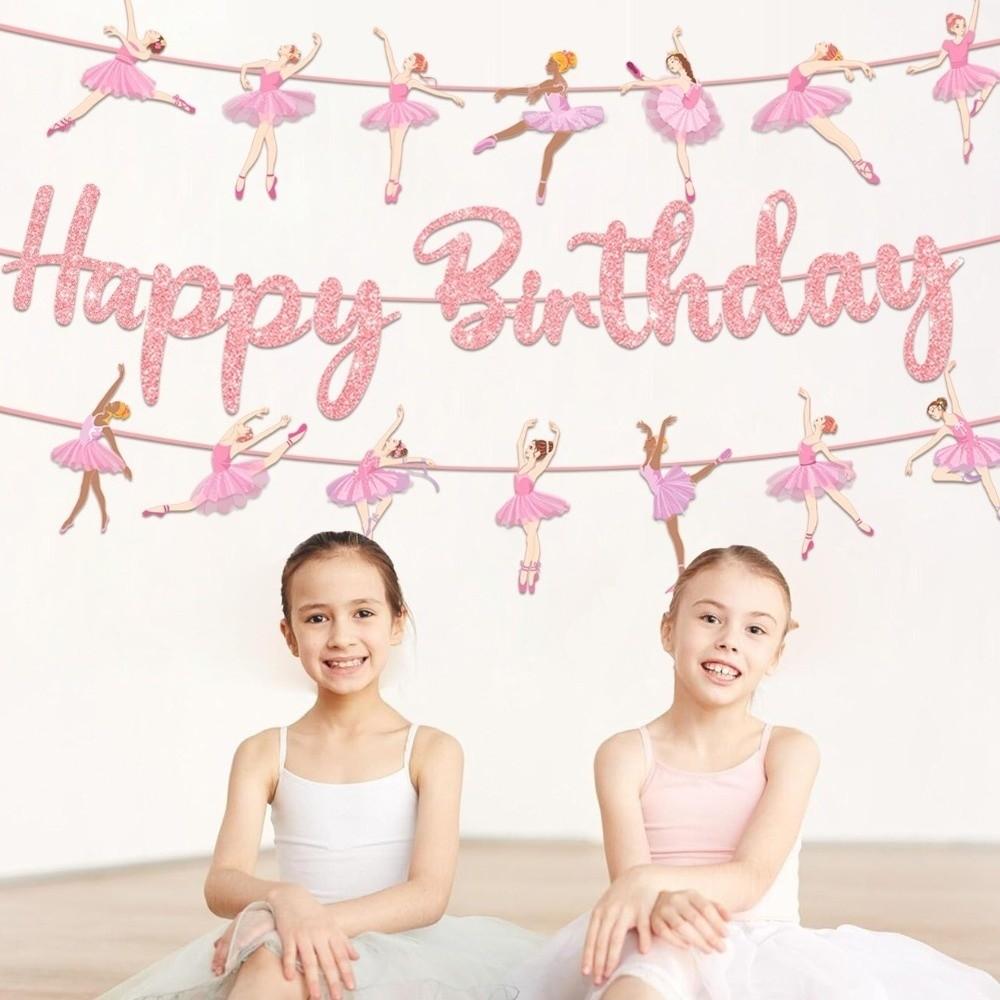 Paper Material Ballet Birthday Banner Pink Color Ballet Theme Set  Birthday Party