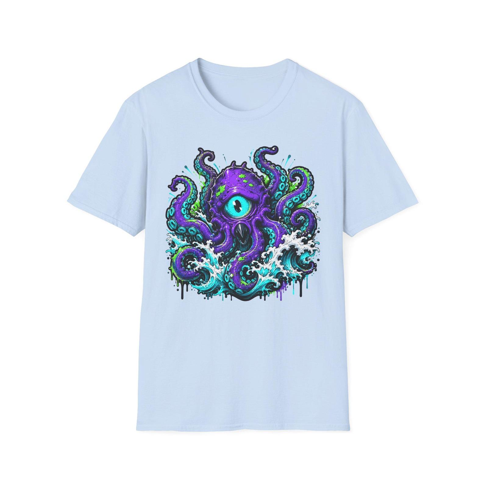 Purple Cyclops Octopus T-Shirt | Kraken Sea Monster Graphic Tee | Ocean Horror Art Shirt S