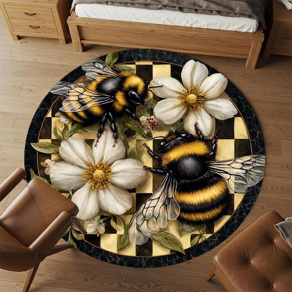 1PC Bumblebee Flowers Office Round Area Rug, Under Office Chairs Bedroom Living Room Home Decor, Carpet for Office -1110073
