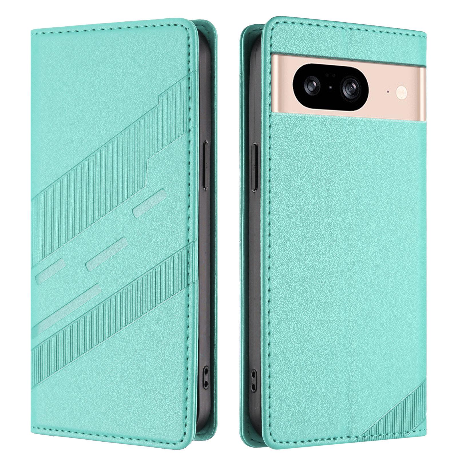 

For Google Pixel 8 Phone Cases Punk Style Imprinted Wallet Stand Leather Cover Mint Green