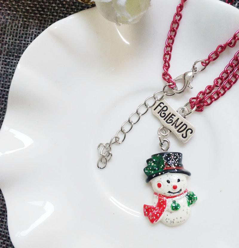 Colorful Cartoon Snowman Necklace - Christmas Resin Charm Ornament for Kids and Friends