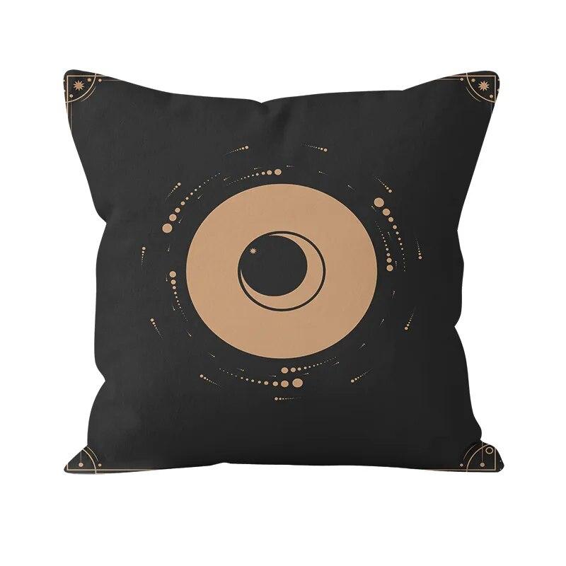 Bohemian Black Sun and Moon Print Pattern Cushion Cover Home Living Room Sofa Pillow
