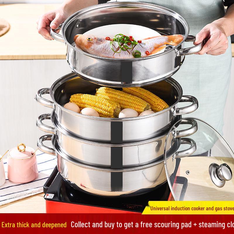 Stainless Steel Multi-Layer Steamer Stockpot for Induction & Gas Stoves