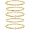 Yoosteel Gold Beaded Bracelets for Women Teen Girls, Gold Plated Jewelry | Gold Stackable Stretch Bracelets, Dainty Round Beaded Pearl Cross Bracelet
