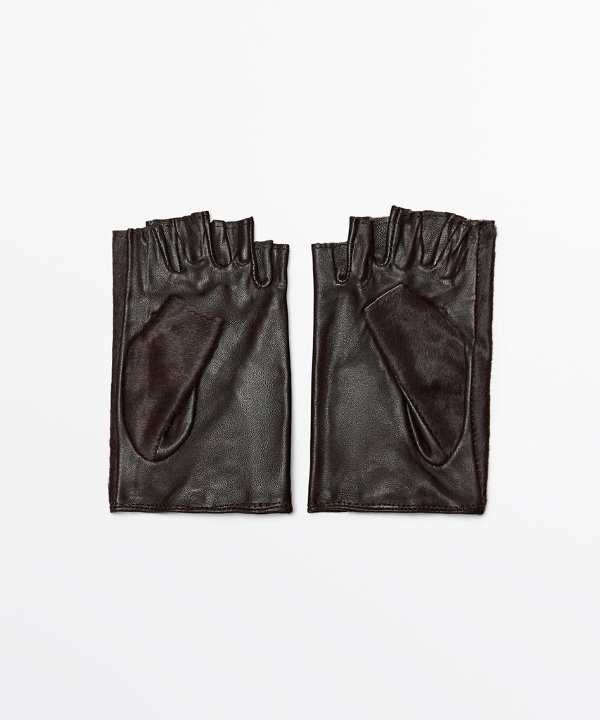 MASSIMO DUTTI Biker Style Fur Leather Gloves