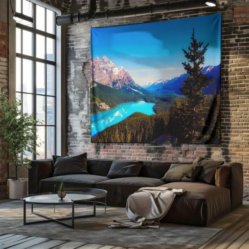 Natural Landscape Tapestry HD Scenic Wall Art Blue Lake and Snow Mountain Decorative Blanket