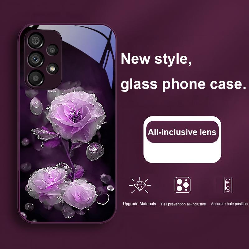 Moisturizing Pink Flower For Samsung Galaxy S23 24 Plus S20 21 FE S25 Ultra A70 72 73 51 52 53 Tempered Glass Phone Case