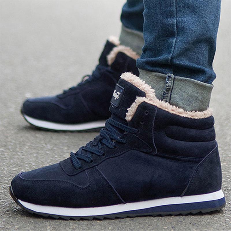 

мода Мужская обувь Теплая меховая зимняя обувь для мужчин Повседневная обувь Зимние кроссовки на шнуровке Мужские черные синие повседневные кроссовки Zapatos Para Hombres 47 синий