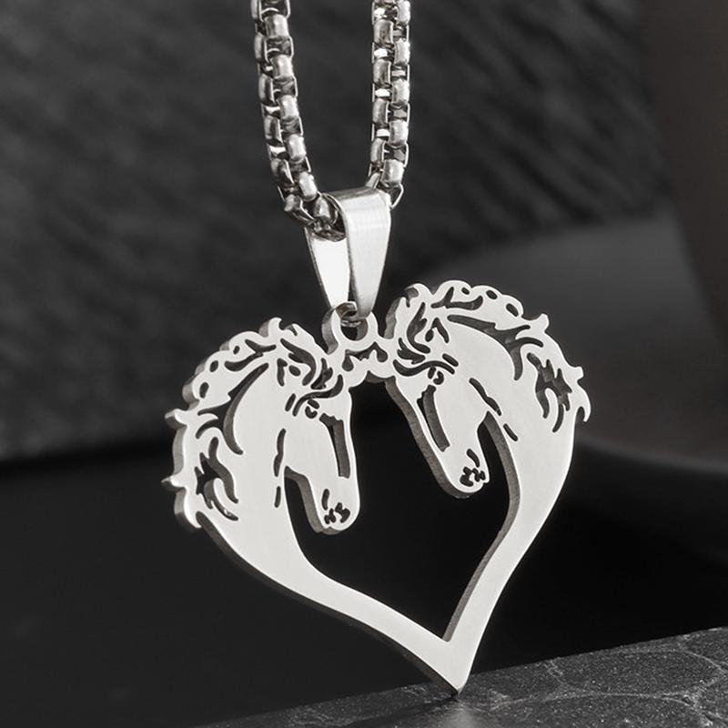 

Hiphop Hollowed Out Horses Pendant Necklace For Men Women Rock Punk Gold Color Stainless Steel Box Neck Chain Jewelry Gifts