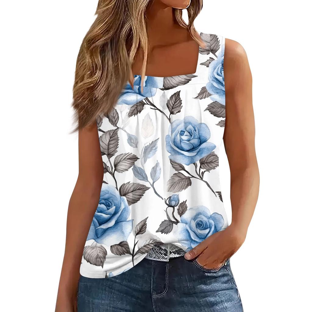 Ärmelloses T-Shirt mit plissiertem, quadratischem Kragen für Damen