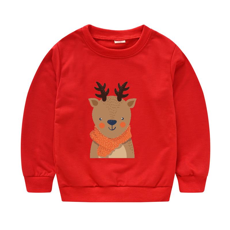 Children's Children's New Year Red Pullover Sweater Baby Cute Cartoon Avatar Round Neck Bottoming Shirt Tops