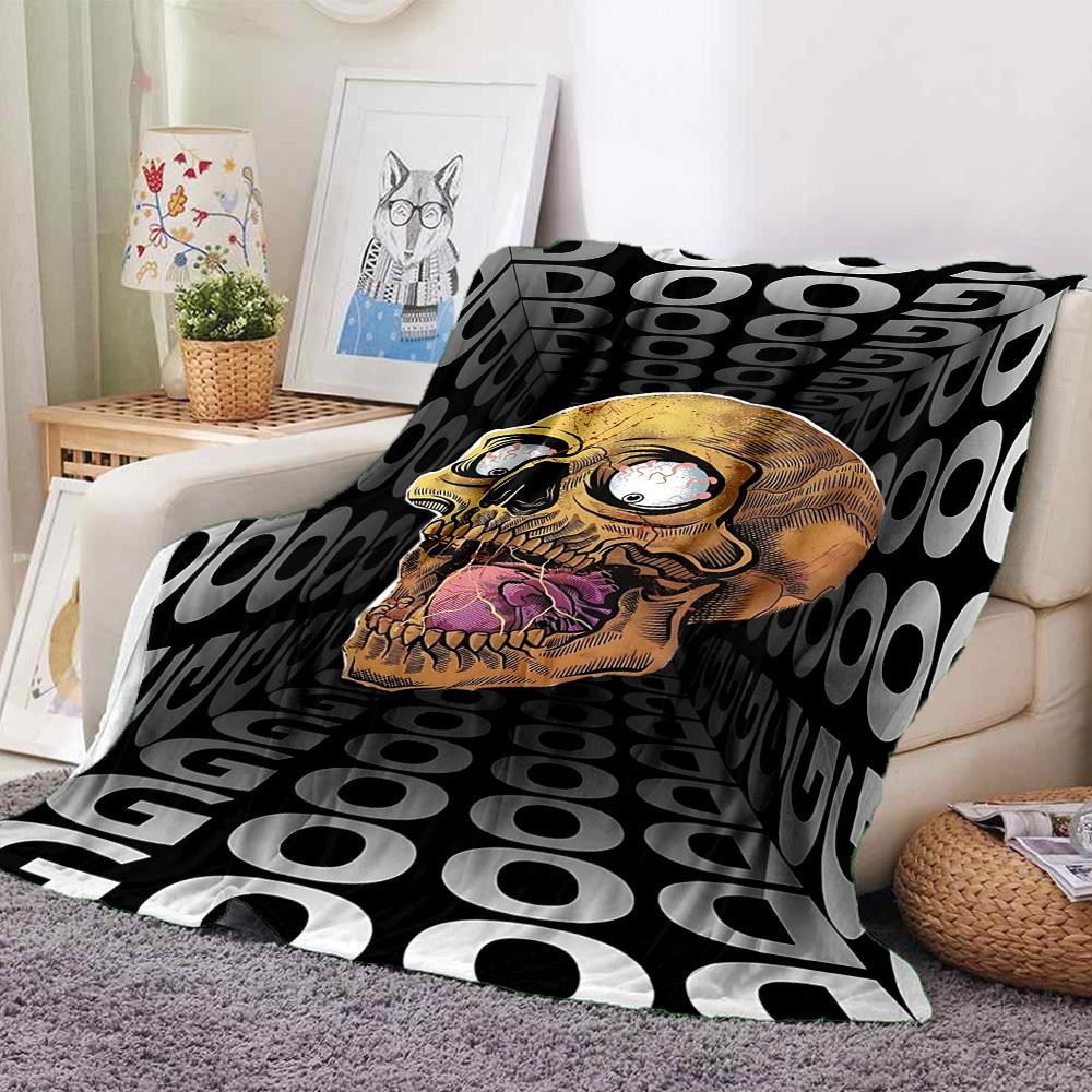 1pc Skull Artwork Blanket, Lightweight Flannel Throw For Sofa, Bed, Travel, Camping, Livingroom, Office, Couch, Chair