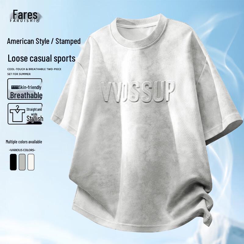 FARUISHI Men s Summer American Style Stamped Loose T-Shirt & Set 4XL