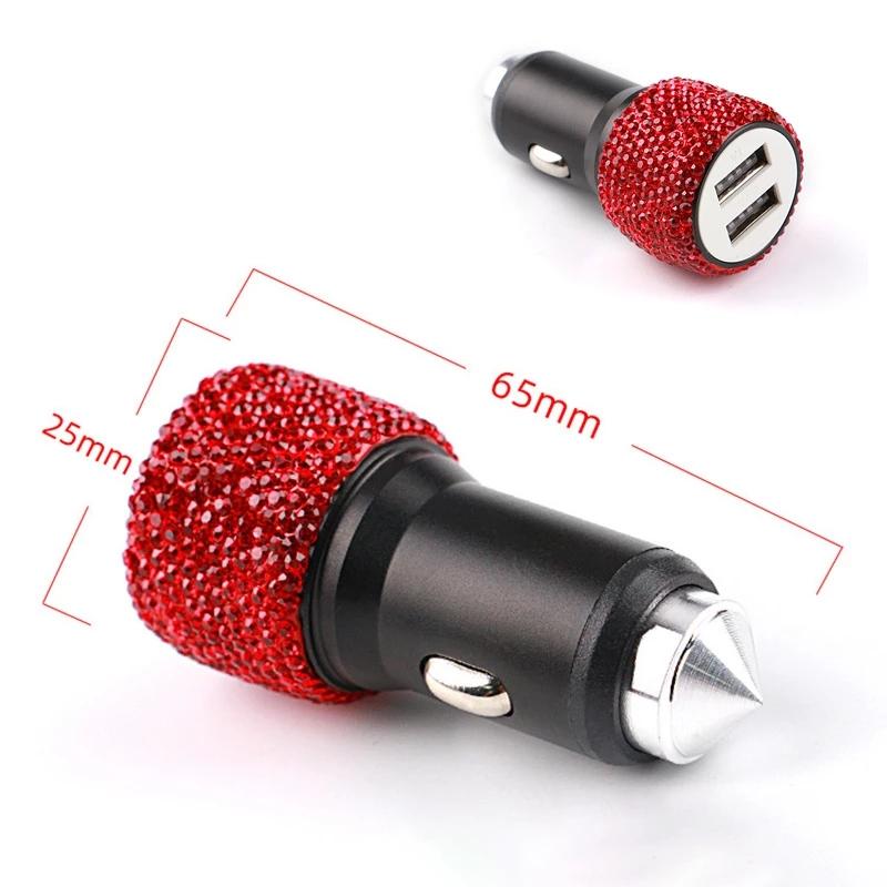 Bling Crystal 12V Car Charger Dual Port Fast Adapter Car Cigarette Lighter Extension Cord Car Accessories Interior