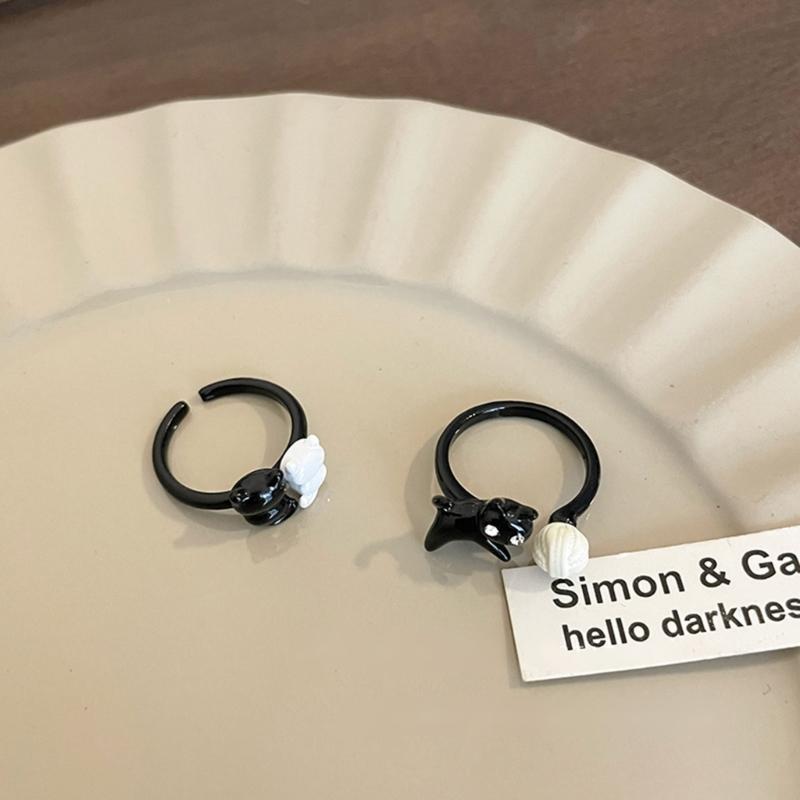 Funny Black Cat Open Rings for Women Fashion Cartoon Cute Kitten Finger Rings Party Jewelry Gift Aesthetic Accessories