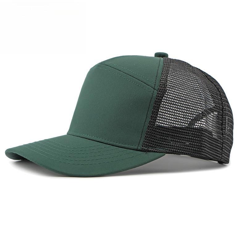 Unisex Colorblock 7-Panel Trucker Hat Structured Mesh Back Baseball Cap Breathable Sun Protection Outdoor Sports Snapback Cap