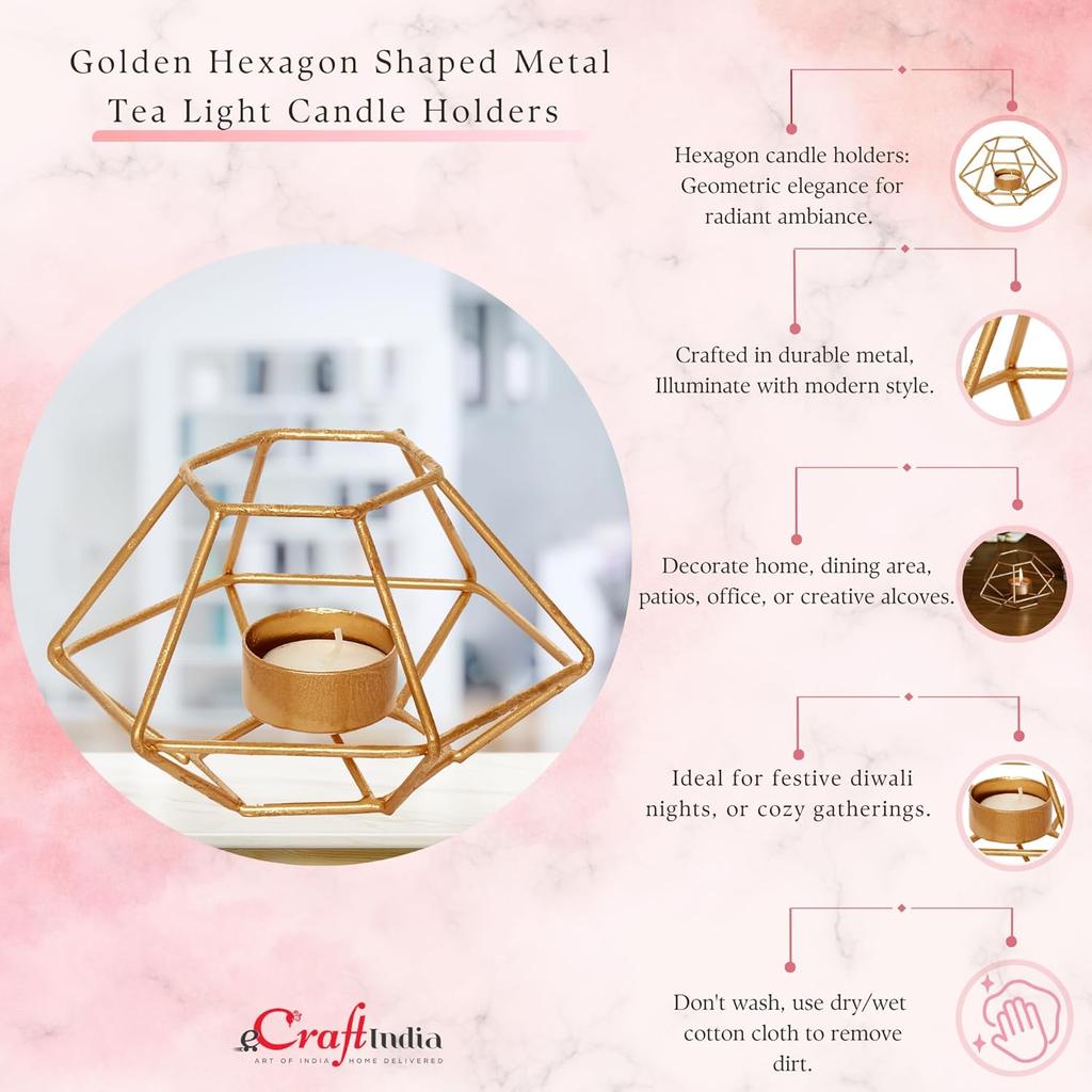 Подсвечник, Golden Metal Decorative Handcrafted Tea Light Candle Holder,  eCraftIndia