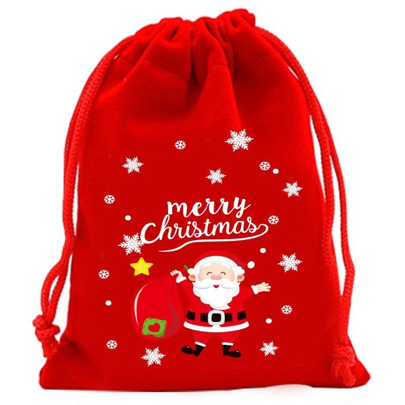 Merry Christmas Velvet Drawstring Gifts Bags Candy Snack Pouches Xmas Kids Gift Packaging Bag New Year Party Storage Organizer