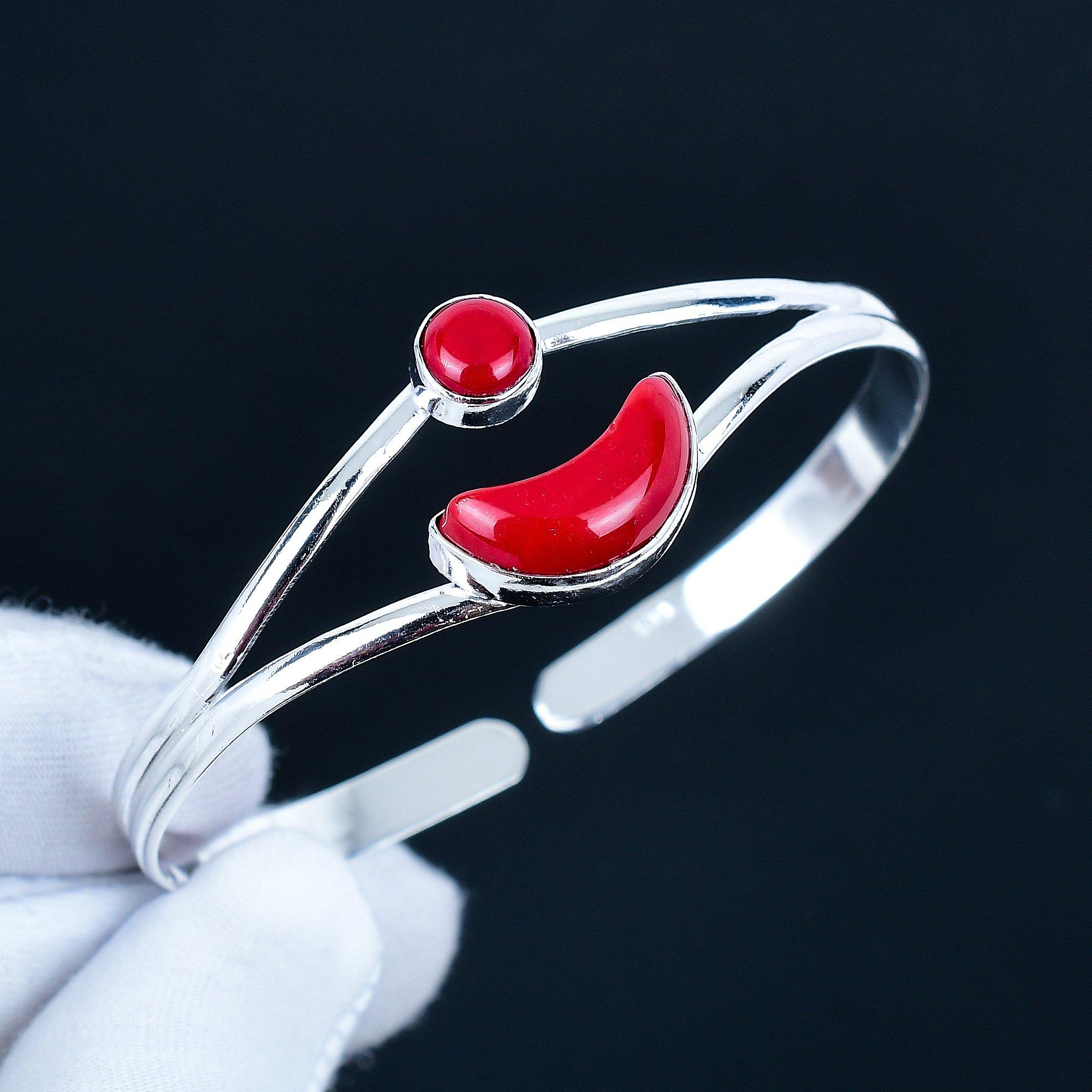 

Натуральный Красный Коралл Драгоценный Камень Ручной Работы Манжета Браслет 925 Стерлинговое Серебро Манжета Браслет, Браслет с Красным Кораллом для Жены, Унисекс Браслет, Женский Подарок 7 красный