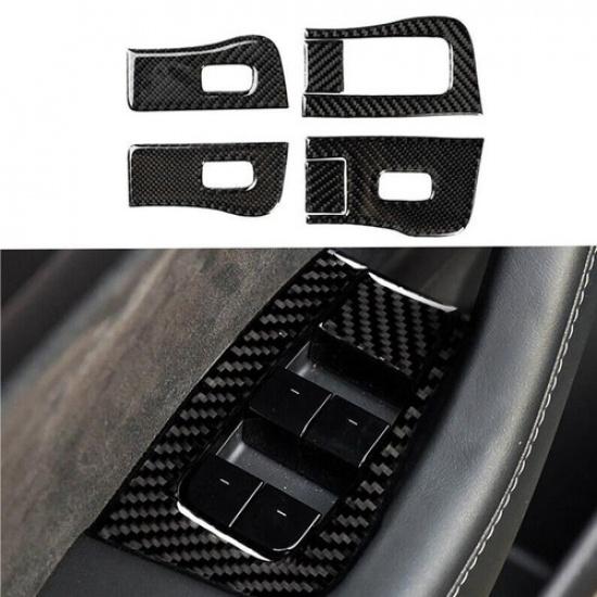 Real Carbon Fiber Car Window Switch Panel Cover Trim for 17-21 Tesla Model 3