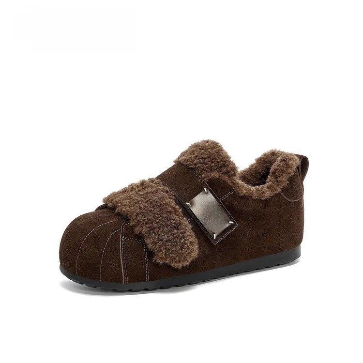 Shell head fleece thickened cotton shoes winter new Velcro plush thick sole heightening casual shoes