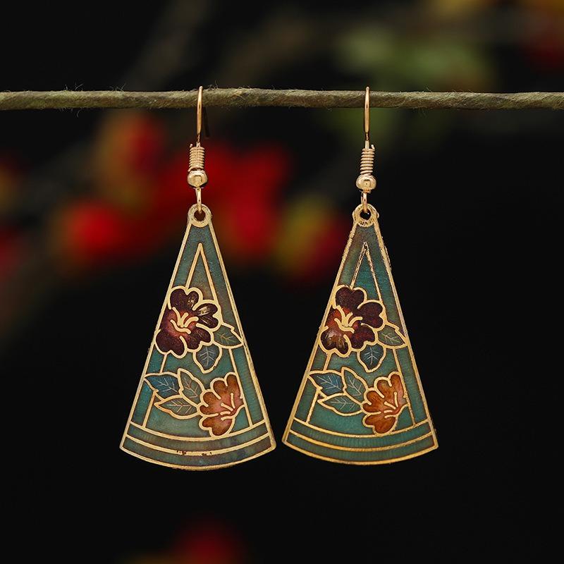 Chinese retro cloisonne enamel earrings female classical temperament simple flower earrings niche design earrings