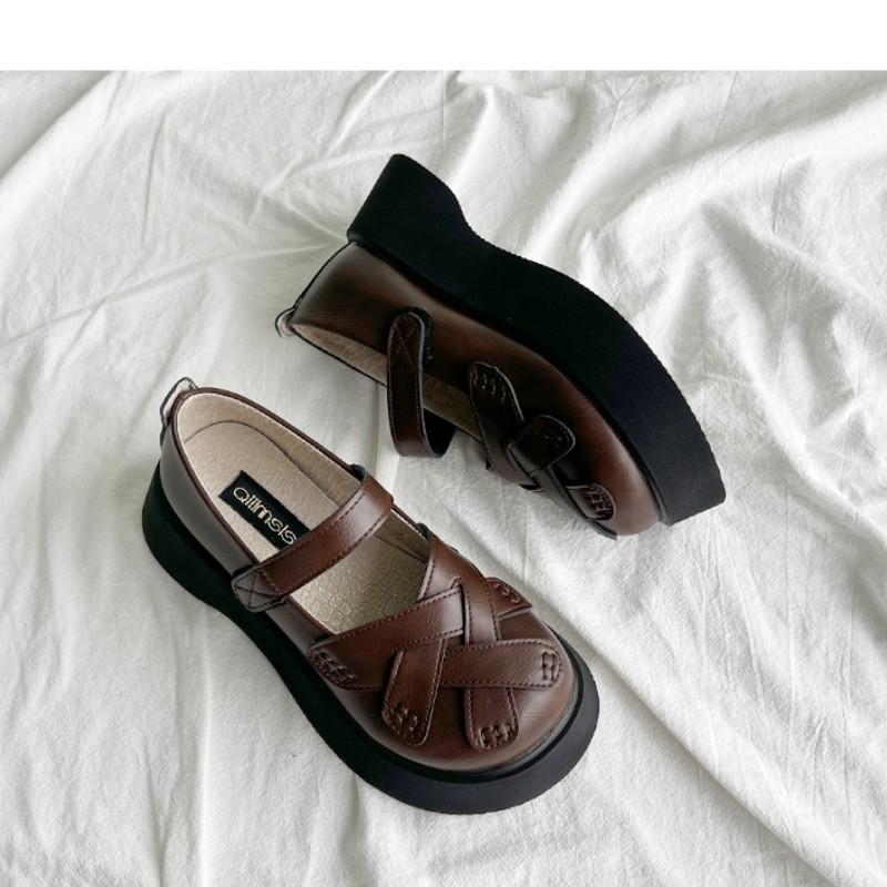 

2025 spring and summer new women s shoes platform heightening retro college style Japanese jk shoes French Mary Jane small leather shoes 40