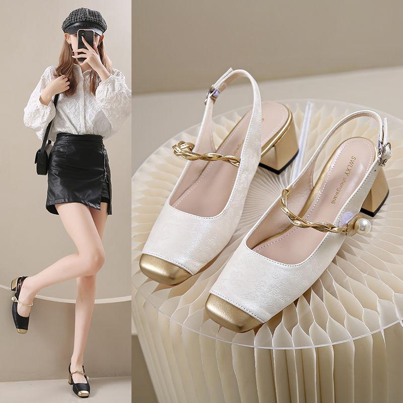 New Chinese Style National Style Baotou Sandals Women's Mid-heel Mary Jane Shoes Summer Temperament Thick Heel High Heel Single Shoes