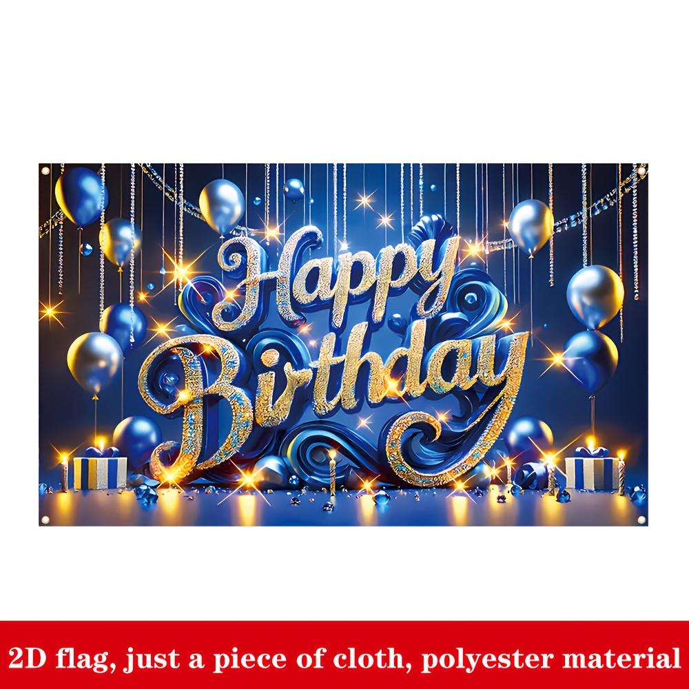 2D1 piece of blue and gold birthday banner for party decoration with the words "Happy Birthday" on it