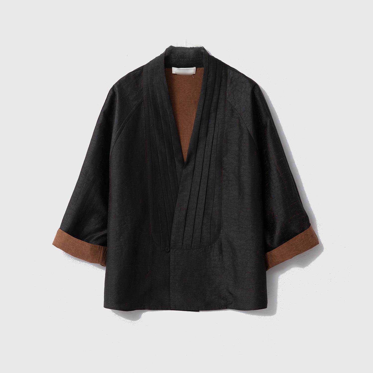 

Короткая куртка из 100% шелка тутового дерева с узором «крекле» – Плиссированный кардиган ретро цвета «черепаховый панцирь» с рукавами, которые можно подворачивать, для женщин Medium чёрный/морская черепаха