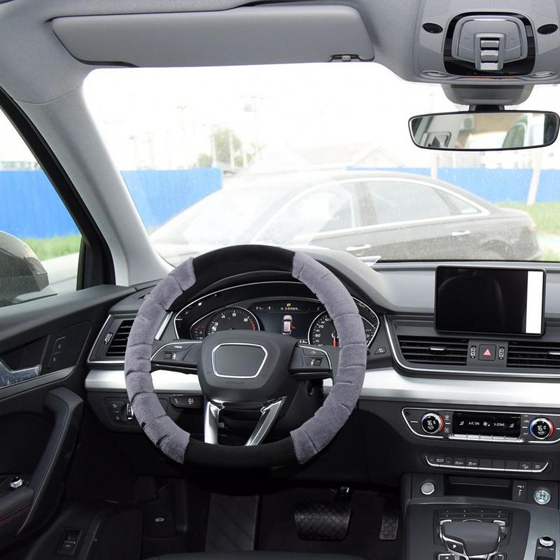 Furry Steering Wheel Cover Soft Automobile Steering Wheel Protector For Winter Car Decoration 38cm/14.96inch Anti-Slip Car