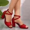Summer New Large-Size Chunky Heel Sandals – One-Band Buckle Suede High-Heel Fashionable Sandals for Women