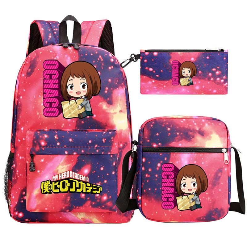 Young Students Schoolbag Animation Three-Piece Backpack Diagonal Hanging Bag Pencil Case