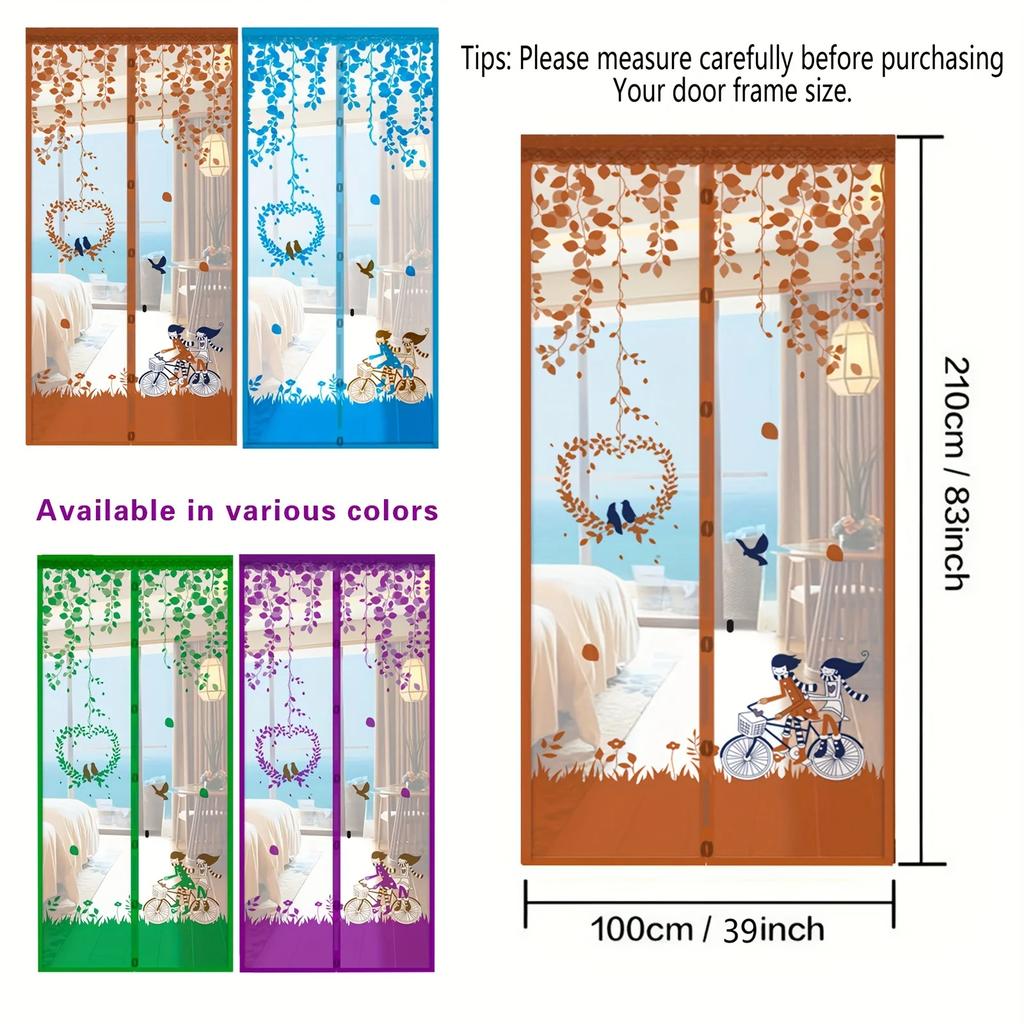 Summer Mosquito-Proof Door Curtain Automatic Closing Magnetic Door Screen Cartoon Lightweight Mesh Door Curtains Self Sealing Retractable