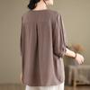 Women's Cotton Linen T-shirt  Summer Retro Loose V-neck  Plus Size Blouse Soft and Skin-friendly Blouse