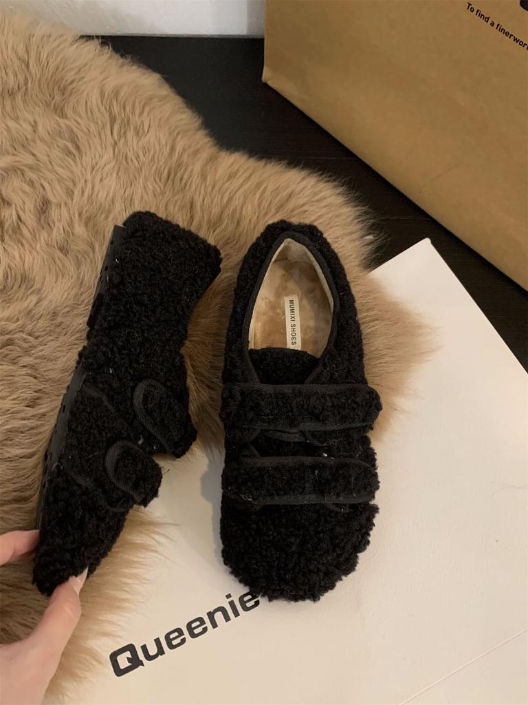 Flat Bottom Versatile White Fluffy Cotton Shoes Women's Shoes Wear 2025 New Autumn and Winter Plush Doudou Plush Single Shoes