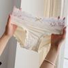 French Lace Satin Mid-Low Waist Triangle Panties with Cotton Crotch for Women