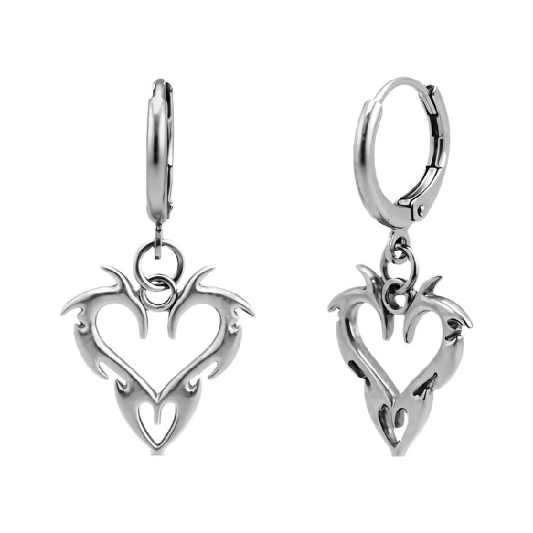 

Punk Small Heart Dangle Earrings Comfortable Streetwear Accessory Stainless Steel Texture Suitable for Casual Night Out