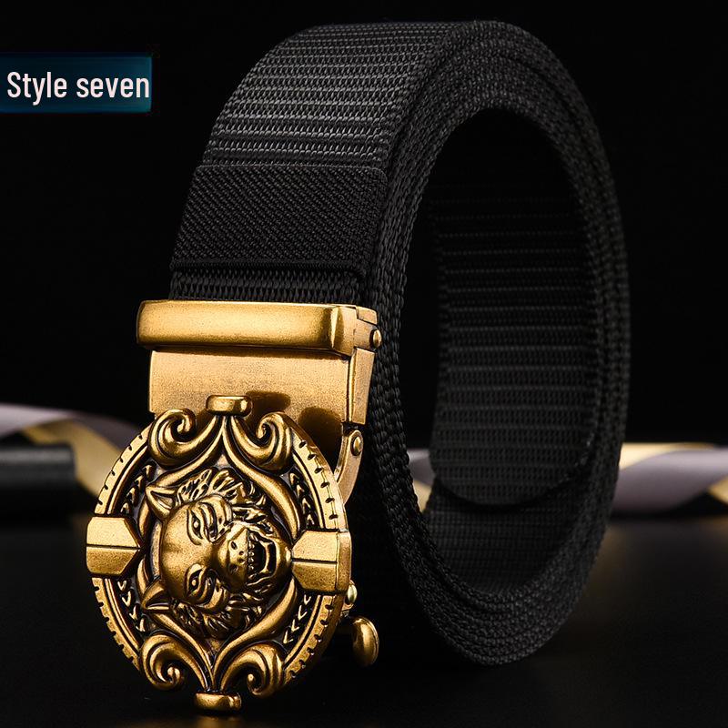 Men's Nylon Canvas Belt with Toothless Automatic Buckle - Retro Style, Plus Size.