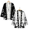 Men Japanese Kimono Black White Dragon and Cloud Pattern Open Front Cardigan Traditional Asian Streetwear Casual Haori for Summe