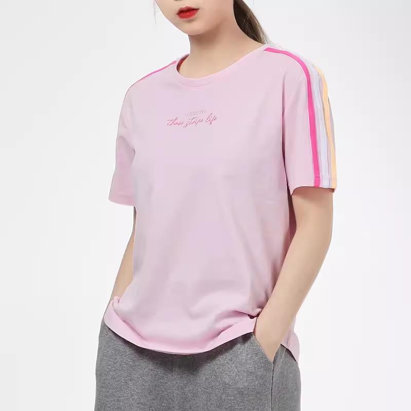 Adidas Neo Striped Sports Loose Round Neck T-Shirt Women Tops Pink GP5530