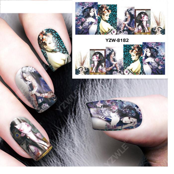 1 Sheet Fashion Women Design Water Transfer Nail Sticker Decal Nail Decorations Painting Portrait Flowers