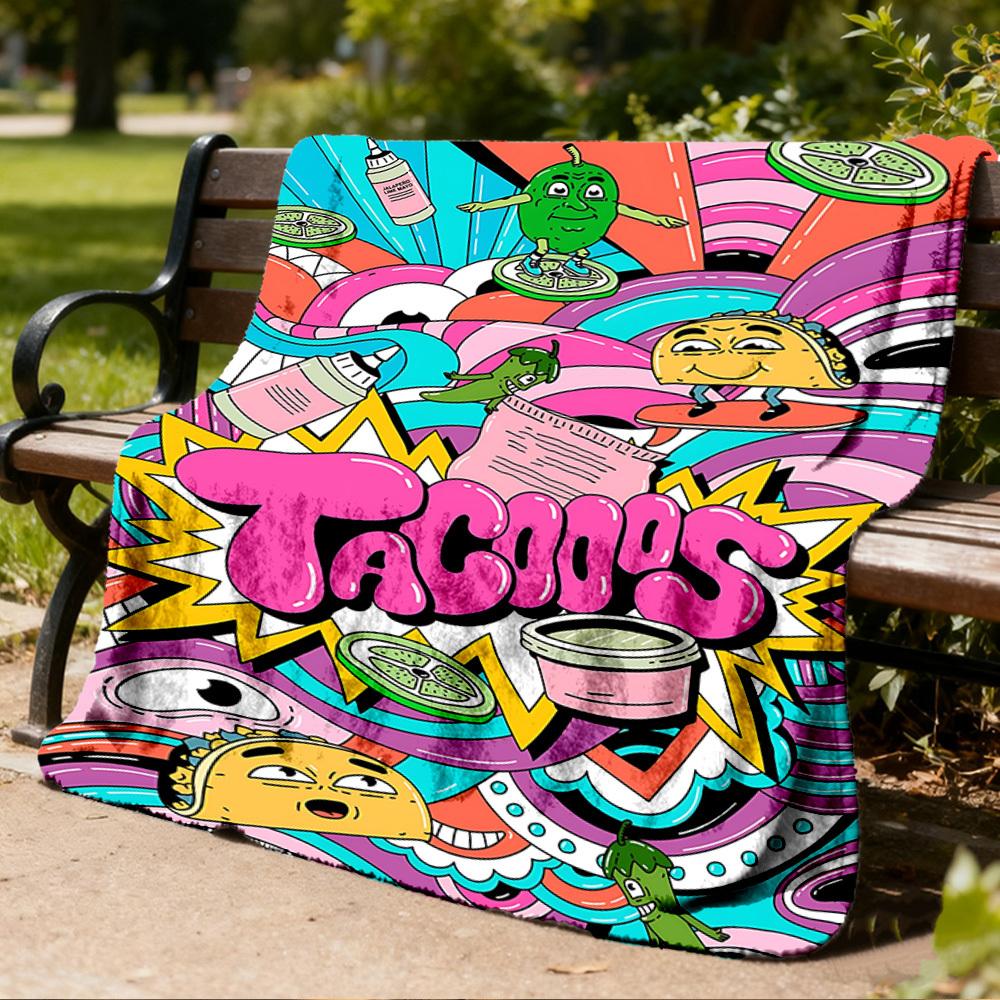 1pc Tacos Outdoor Flannel Blanket, Lightweight Warm Cozy for Travel Camping Office Soft Polyester Fabric