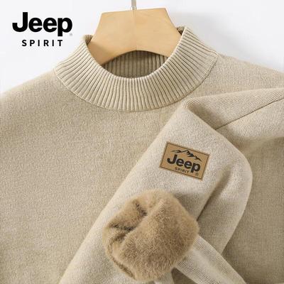 JEEP SPIRIT Men's Fleece-Lined Half-Turtleneck Knit Sweater