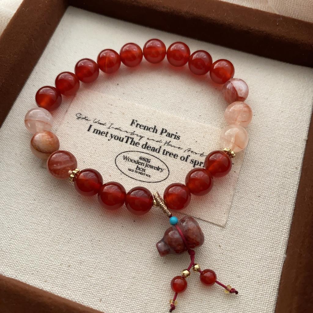 Bracelet Agate Rouge Nanhong, Bracelet Design de Niche, Style National Métaphysique, Fermoir de Sécurité Gourde, Tempérament Élégant, Bracelet, Femmes