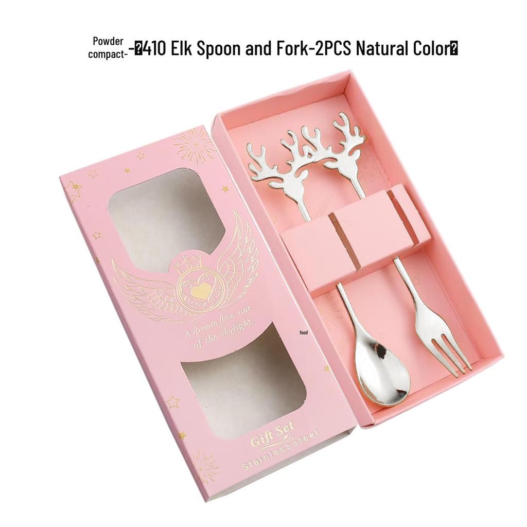 Reindeer-Themed 304 Stainless Steel Coffee and Dessert Mixing Spoon Gift Set In Cute Christmas Box