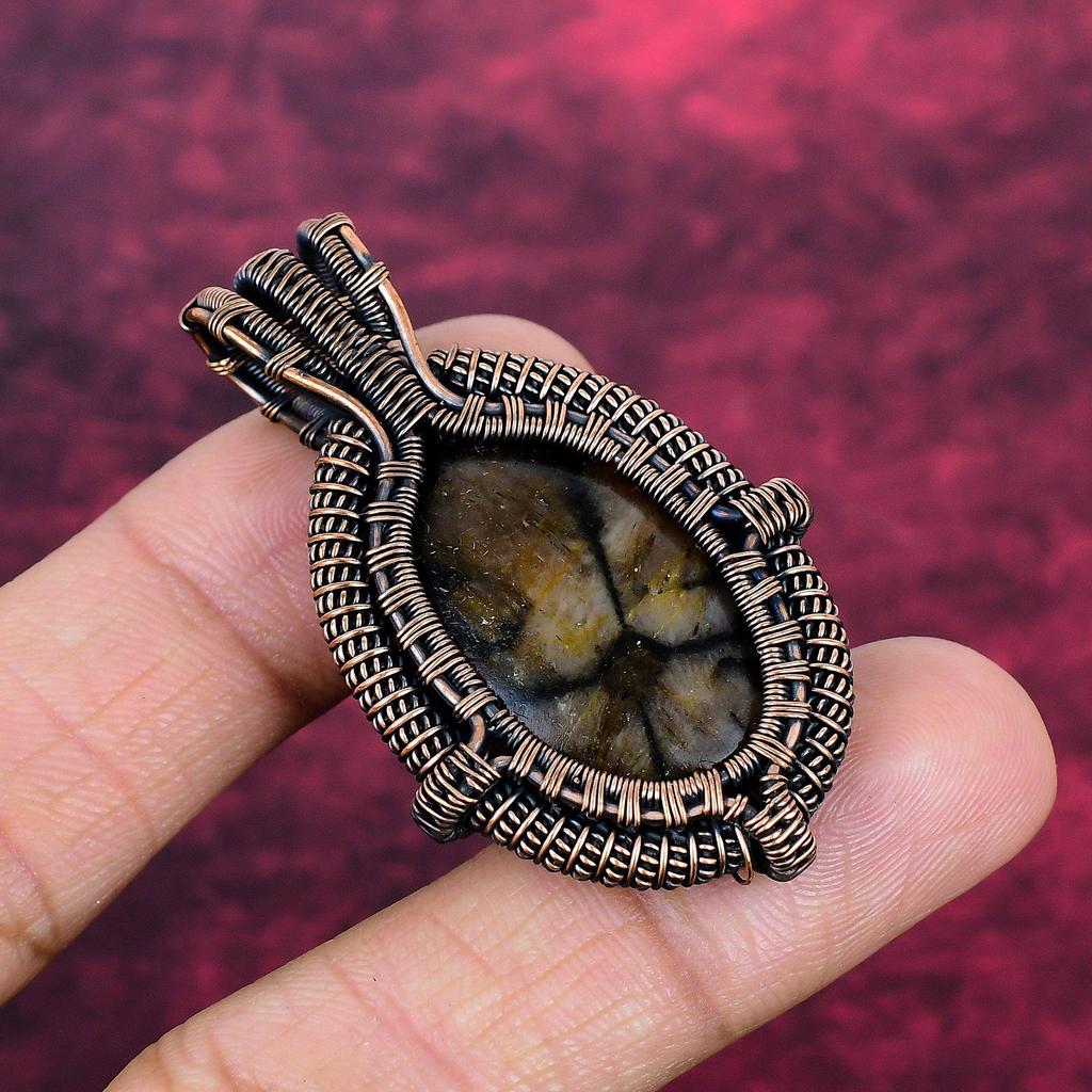 Chiastolite Pendant Copper Wire Wrapped Jewelry Gifts For him Gemstone Pendant